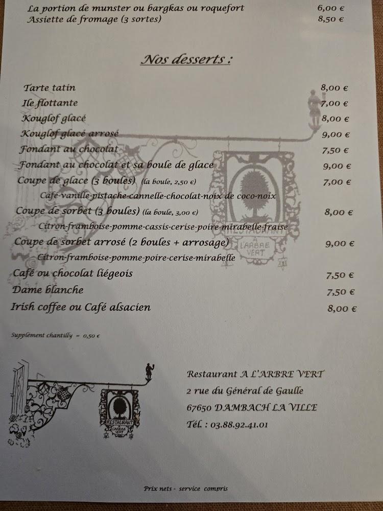 Restaurant à L'Arbre Vert - Menu Image 1